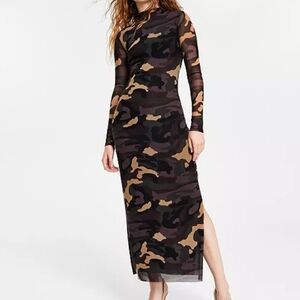 BAR III Printed Mock-Neck Mesh Midi Dress CAMILLA CAMO sz S, XS NWT
